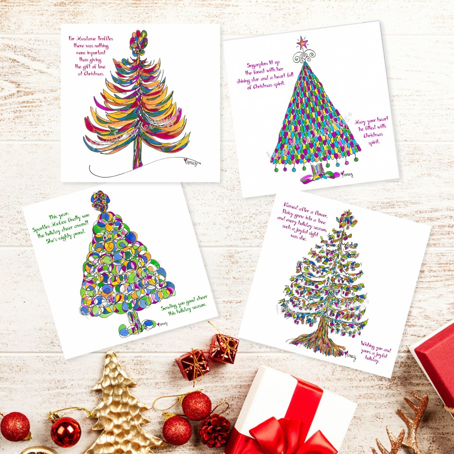 2025 CHRISTMAS & HOLIDAYCARDS | 5"x 5” folded | Pack of 8 TREES HAVE FEELINGS 