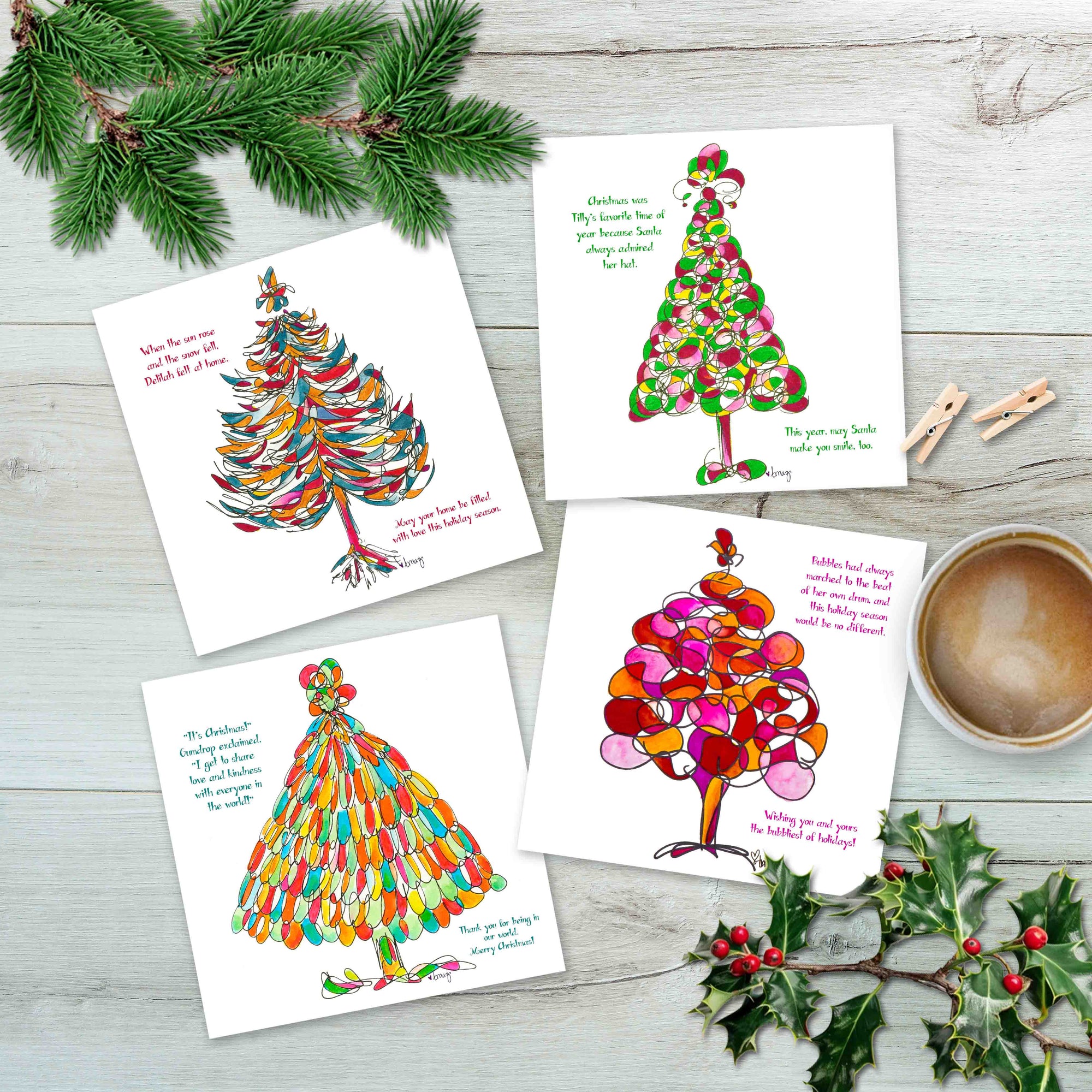 2024 CHRISTMAS CARDS | 5"x 5” folded | Pack of 8 TREES HAVE FEELINGS 