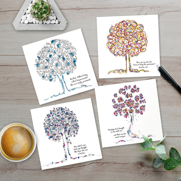 BADASS GREETING CARDS | 5"x5" folded | Pack of 8 TREES HAVE FEELINGS 