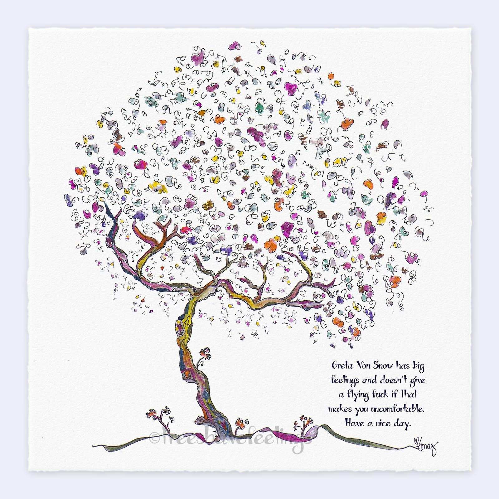 GRETA VON SNOW | Giclée Print Print TREES HAVE FEELINGS Deckled Edge 8"x8" 