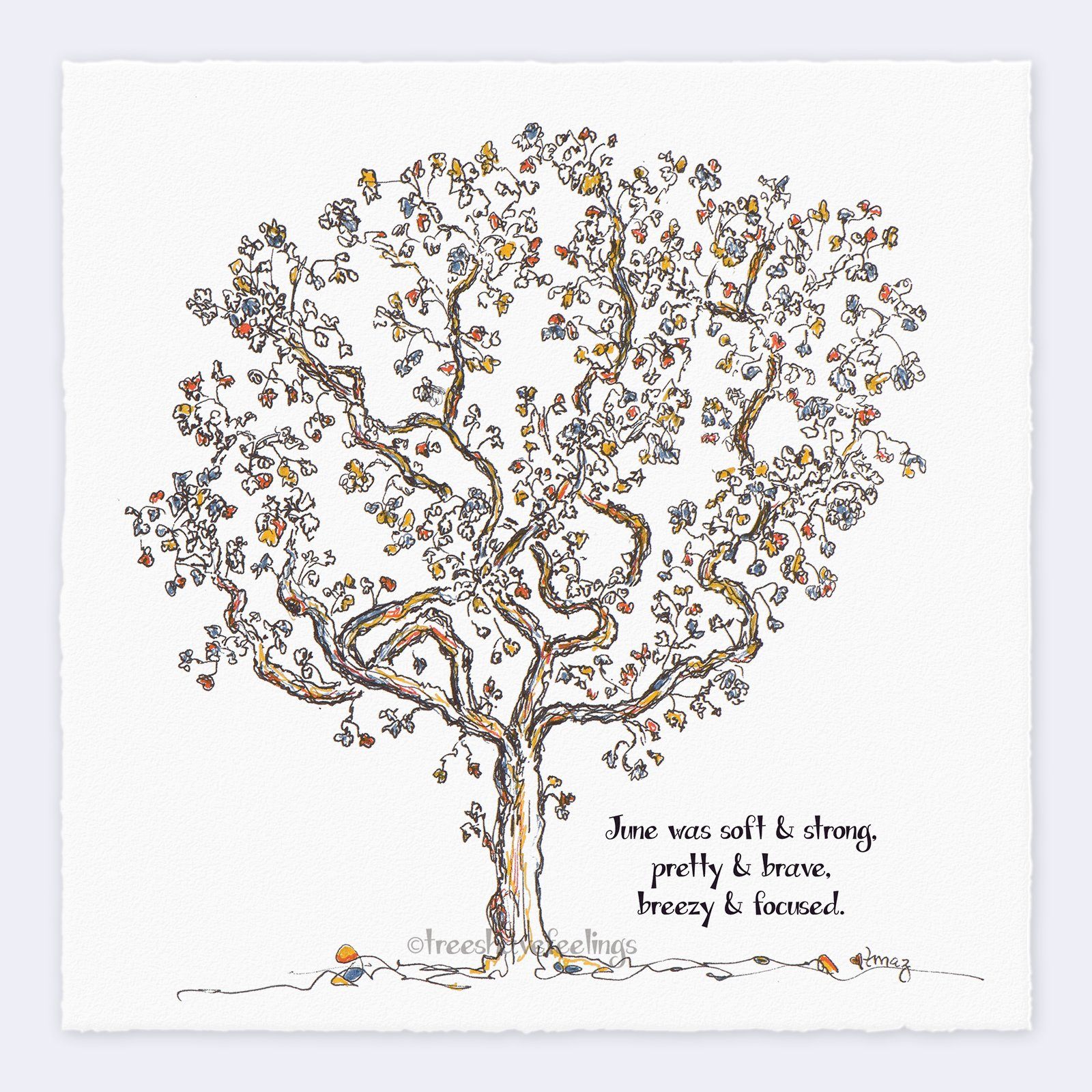 JUNE | Giclée Print Print TREES HAVE FEELINGS Deckled Edge 8"x8" 