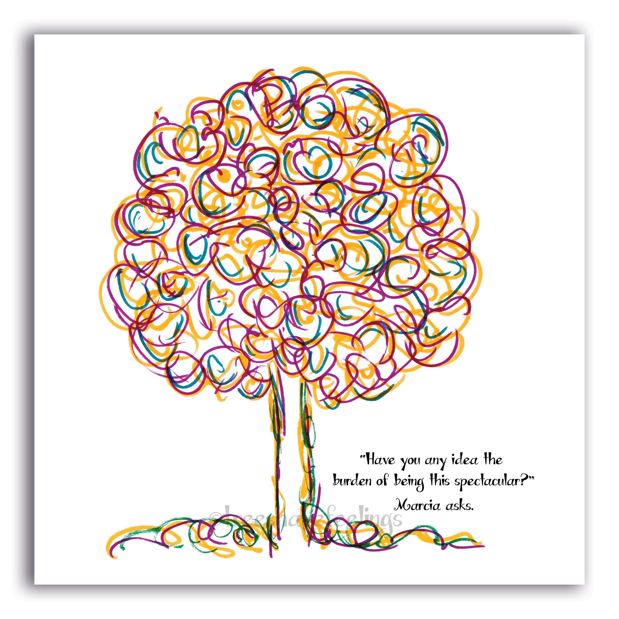 BADASS GREETING CARDS | 5"x5" folded | Pack of 8 TREES HAVE FEELINGS 